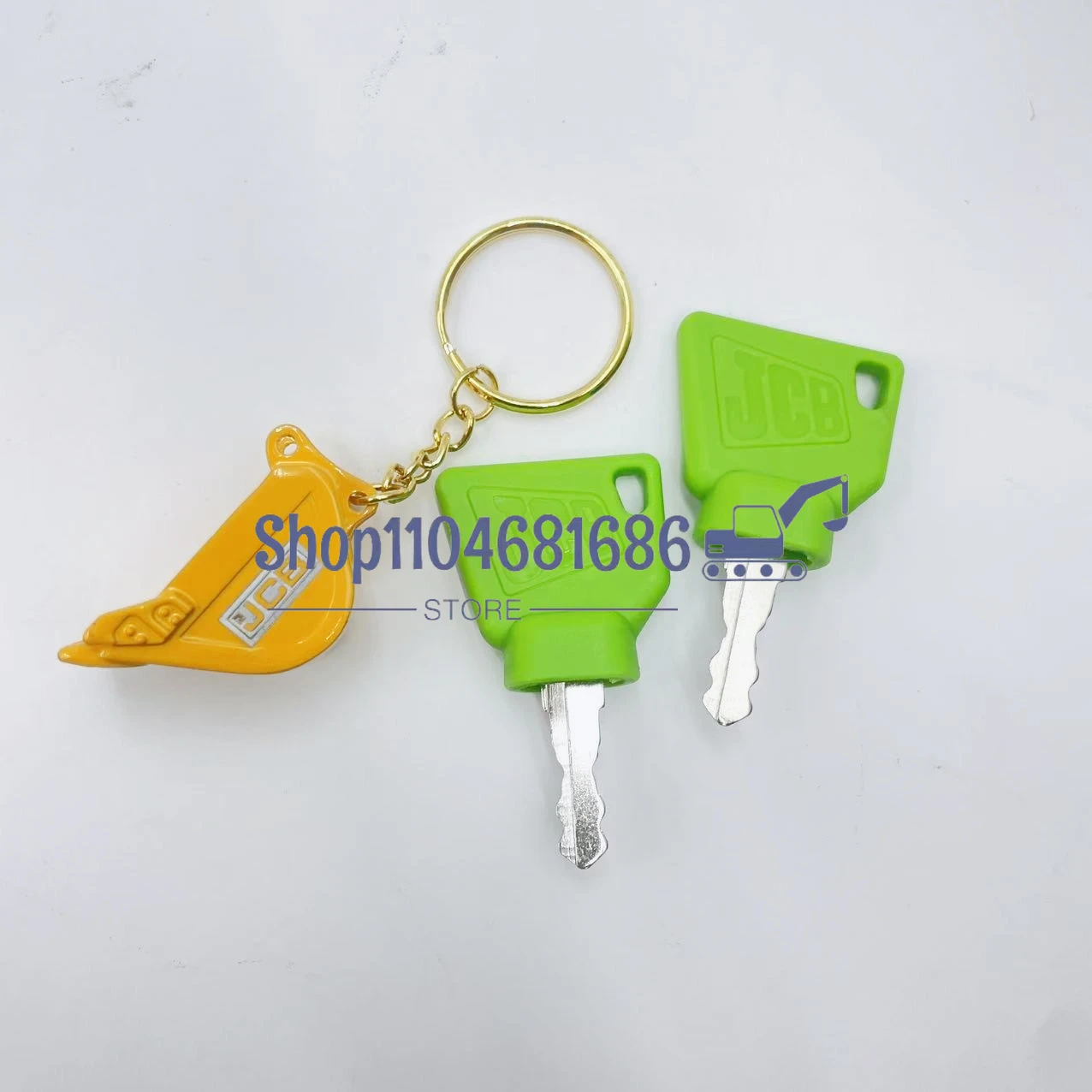 2Pcs Black JCB 3CX Parts Digger Plant Keys Equipment Ignition Stainless Steel Key For Switch Starter with Bucket Keychain
