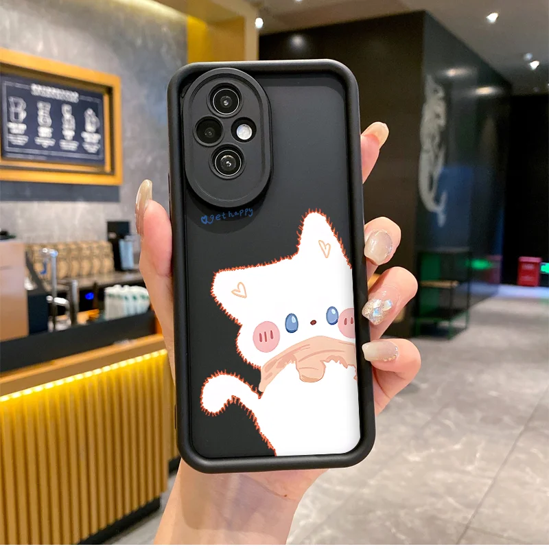 Cute Cartoon White Black Cat Couple Phone Case for OnePlus 10R 11 Nord CE2 CE3 CE4 Lite 5G ACE2 ACE3 4G Shockproof Covers Fundas