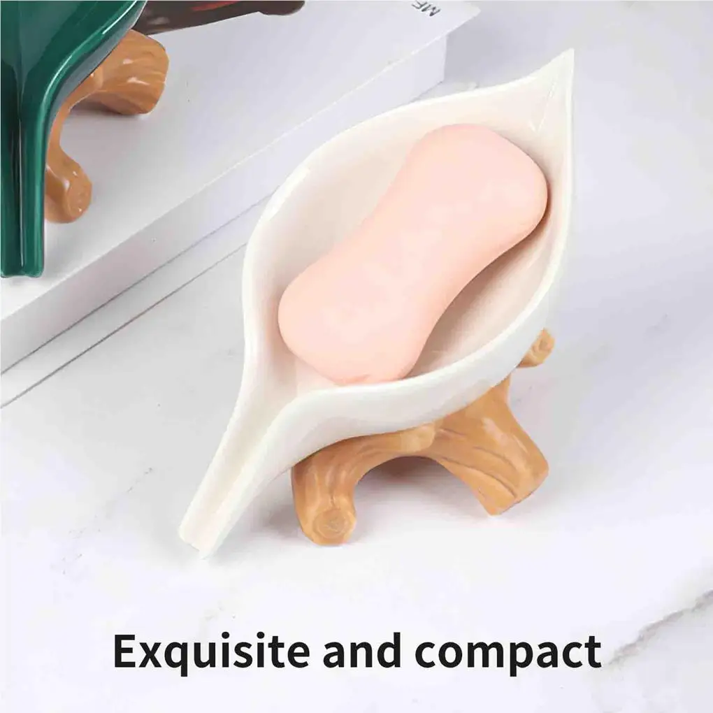 Leaf-Shaped Shower Soap Dish Self Draining Soap Organizer Ceramic Soap Holder Waterproof Soap Case Stable for Washroom Kitchen