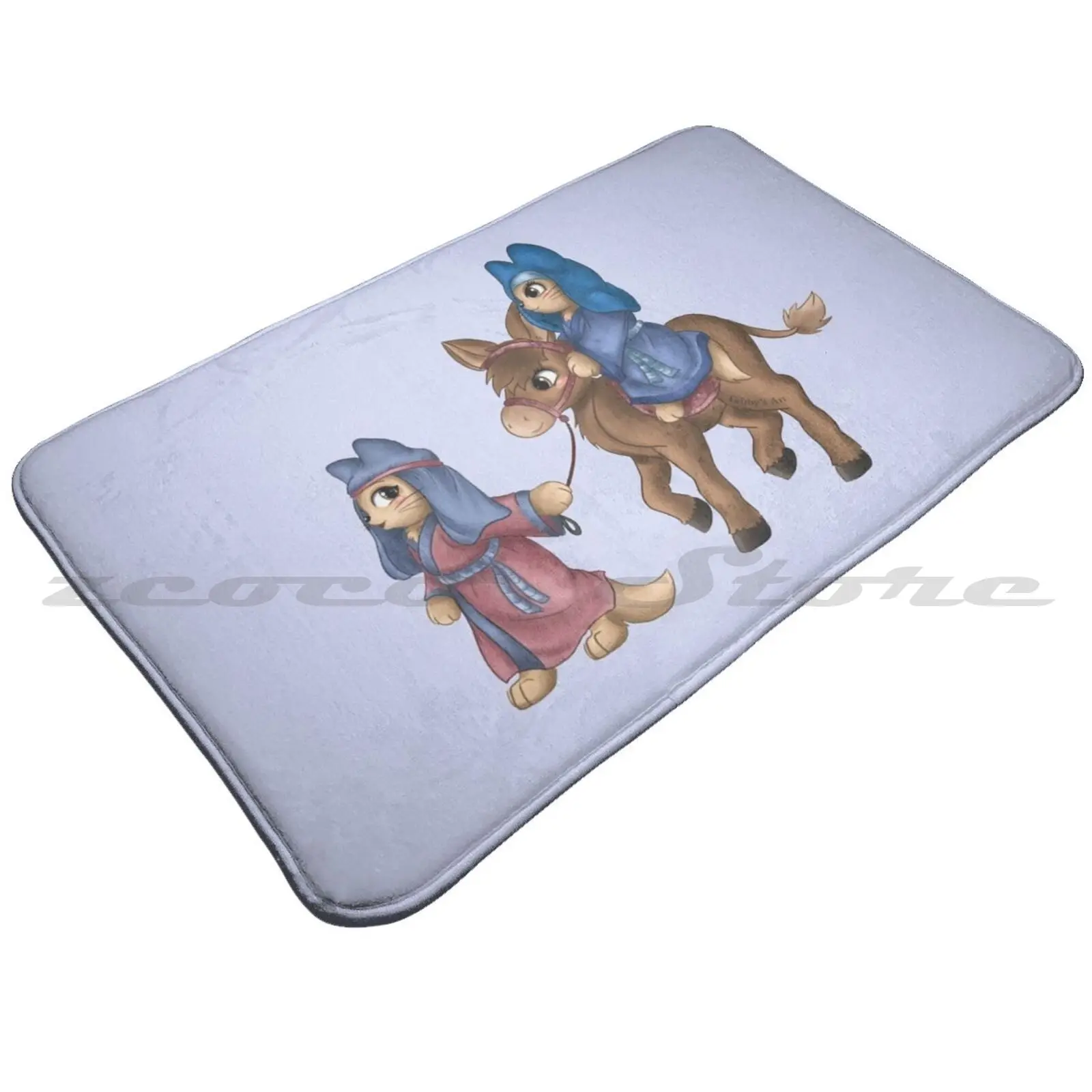 Going To Bethlehem Soft Non-Slip Mat Rug Carpet Cushion Christmas Mary Joseph Jesus Nativity Cute Donkey Bethlehem Travel