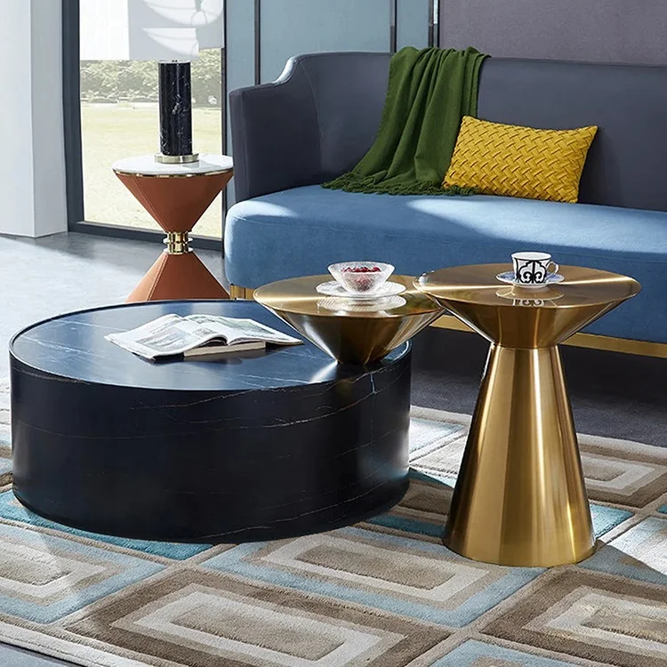 

bn-Hot Sale Light Luxury Modern Leisure Style Gold Cone Shape Coffee Table Side Table for Hotel Living Room Villa*