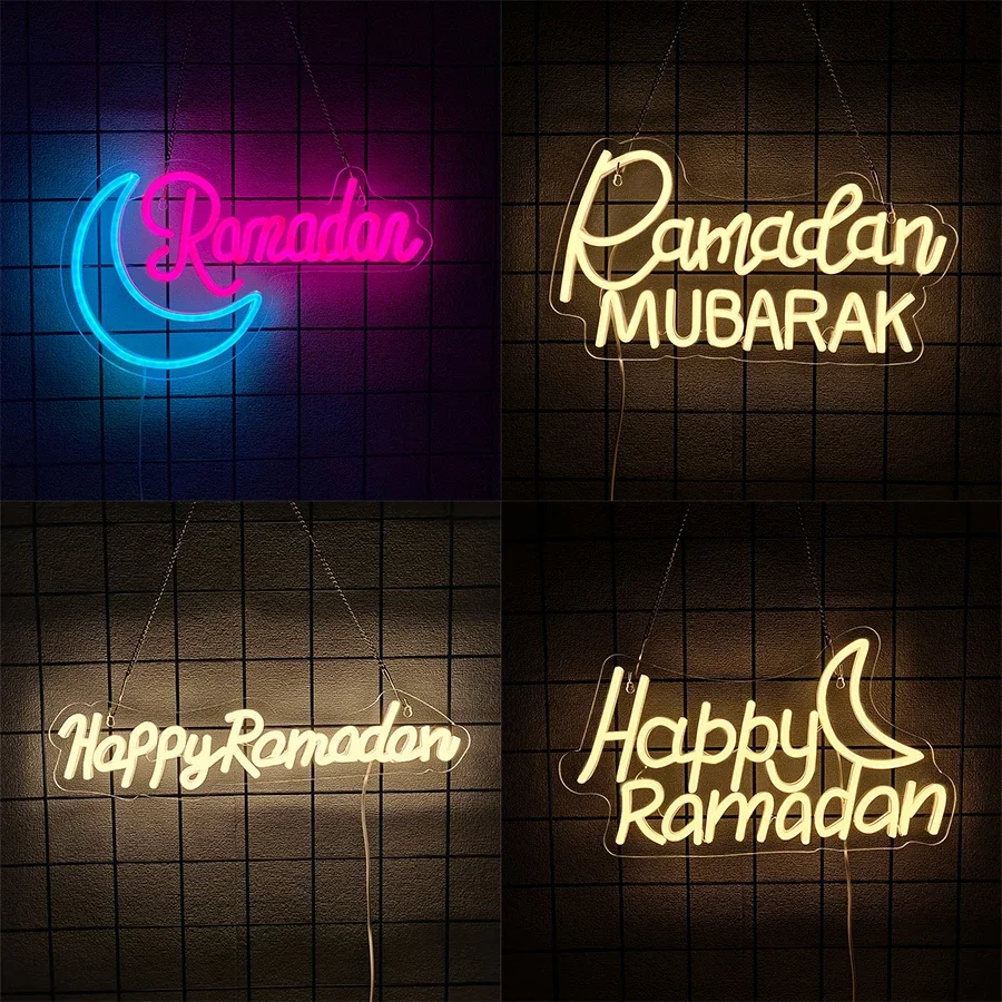 

Настенный декор для мусульманских сбора, подарок на праздник Рамадана, светящаяся значок луны, спальня, гостиная, светодиодная неоновая вывеска Happy Ramadan.