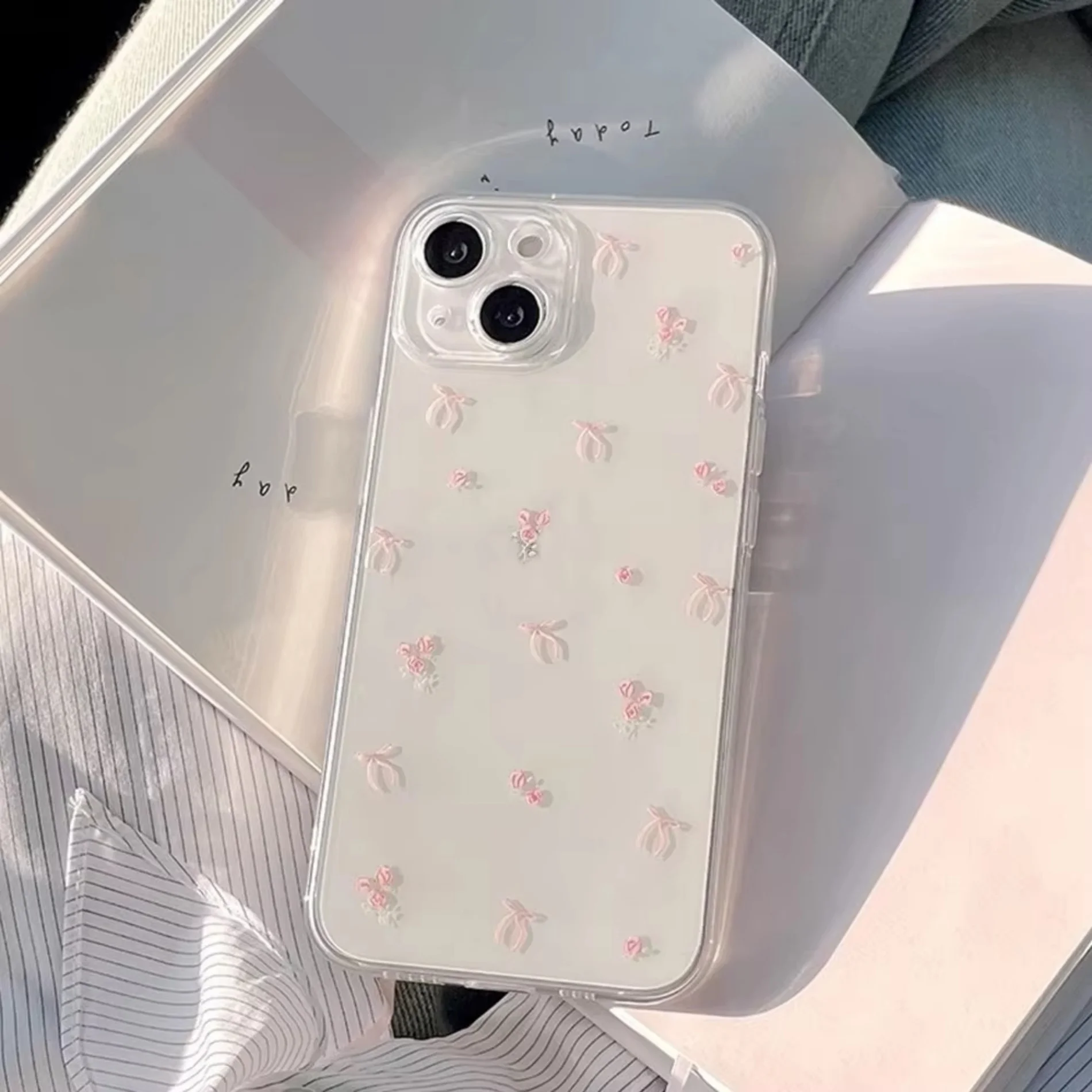 Cute Bowknot Rose Floral Print Case For iPhone 18 17 16 15 14 13 12 11 Pro Xs Max 8 7 Plus 17e 16e Air Mini Clear Soft TPU Cover