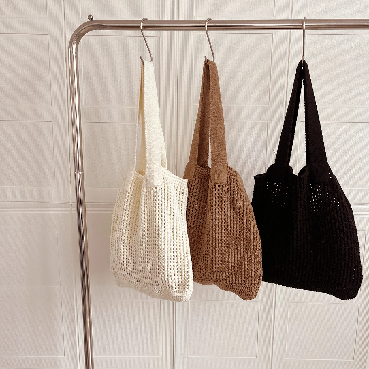 New Women Girls Knitted Shoulder Bags Retro Hollow Woven Large