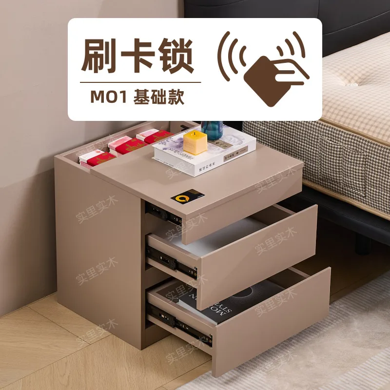 Hidden bedside table Pure solid wood Rubber wood Light luxury Simple storage Private money Safe Bedside table