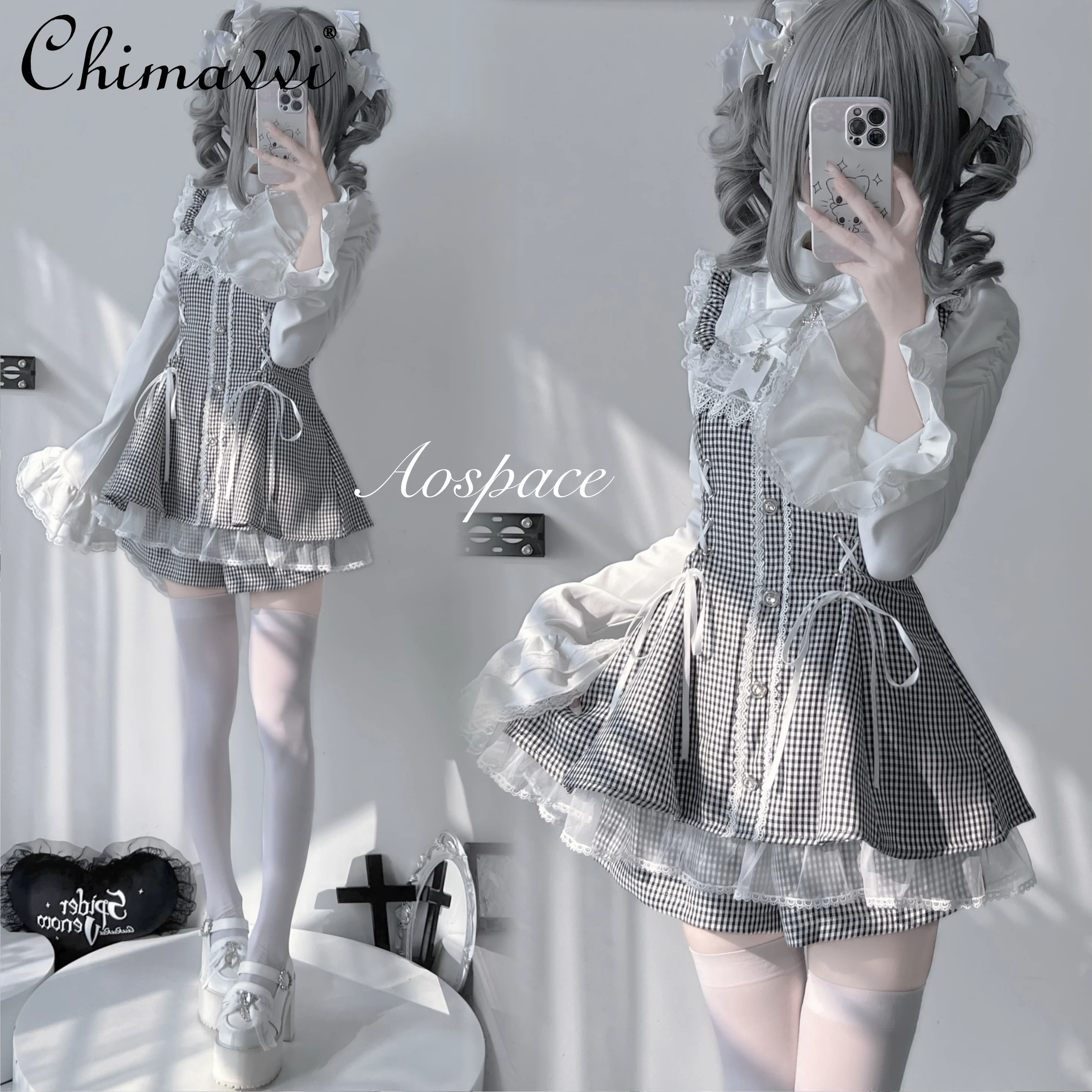 Original Japanese Mine Series Mass-produced Horn Sleeve Saliva Towel Dress Set Sweet Girl Top and Shorts 2-piece Lolita Outfits