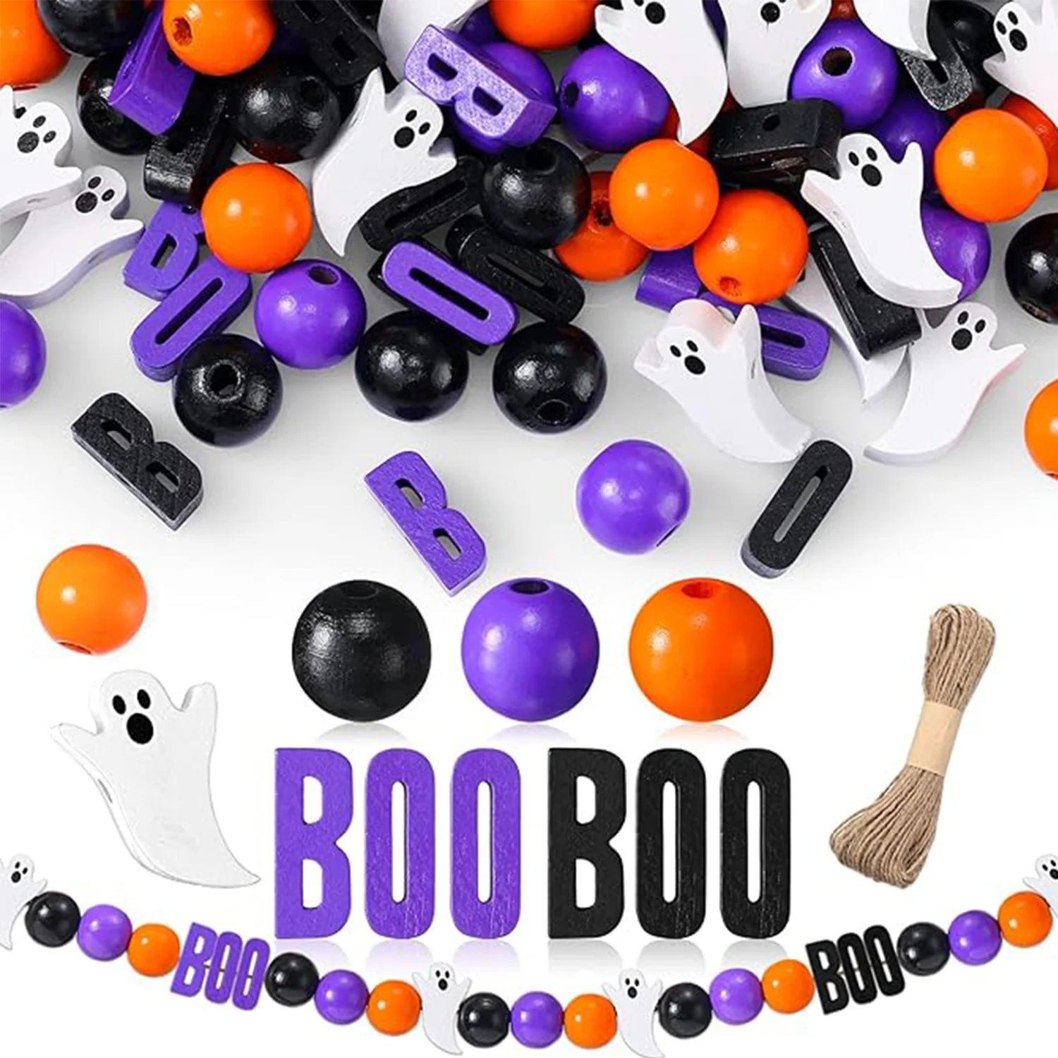 60/70 Stück Halloween-Holzperlen, Bastelbedarf für DIY-Schmuckherstellung und Partydekorationen