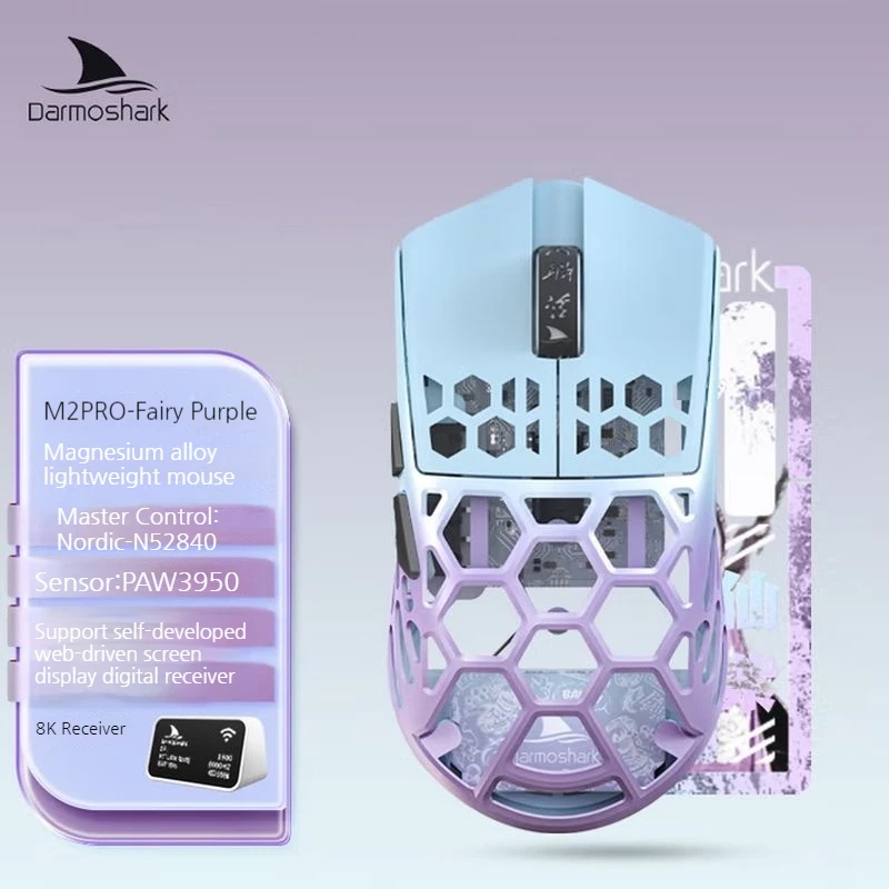 Premium Darmoshark M2PRO Magnesium Alloy Gaming Mouse, Triple Mode Wireless, 8000Hz, Ultra Light 40g, Daily Office Game Mice
