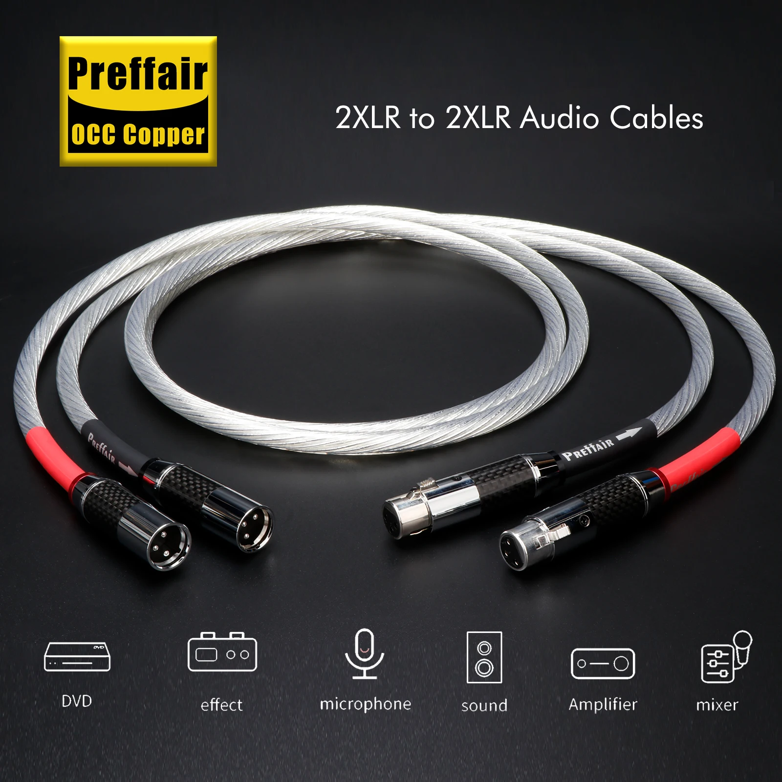 Pair XLR Cable Audiophile balanced wire connector, 3-pin XLR microphone cable for Audio and Sound Equipments