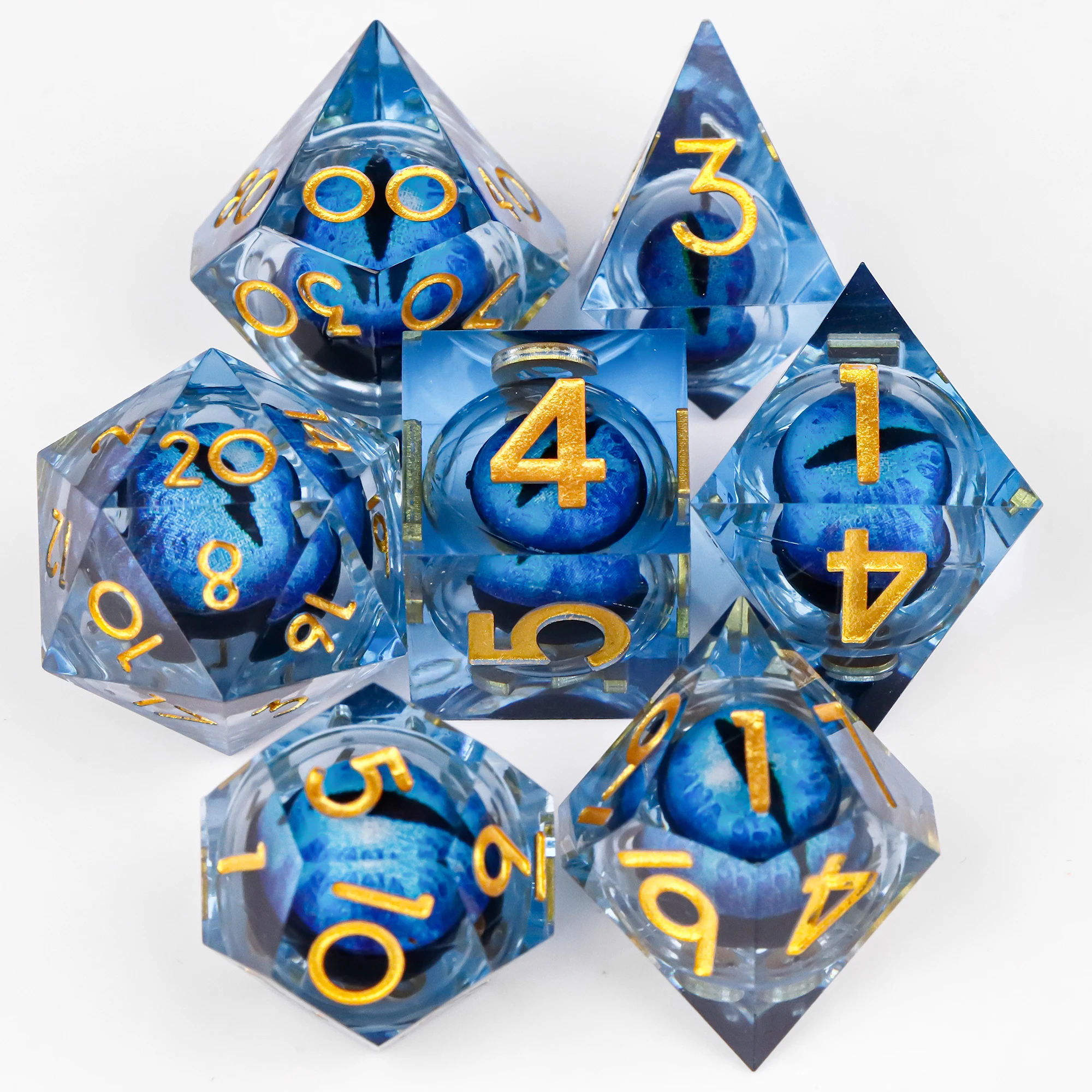 

Liquid Core Blue Dragon Eye Dice Set for Dungeons and Dragons, Polyhedral Dice set, d&d dice, Dice Set Gifts