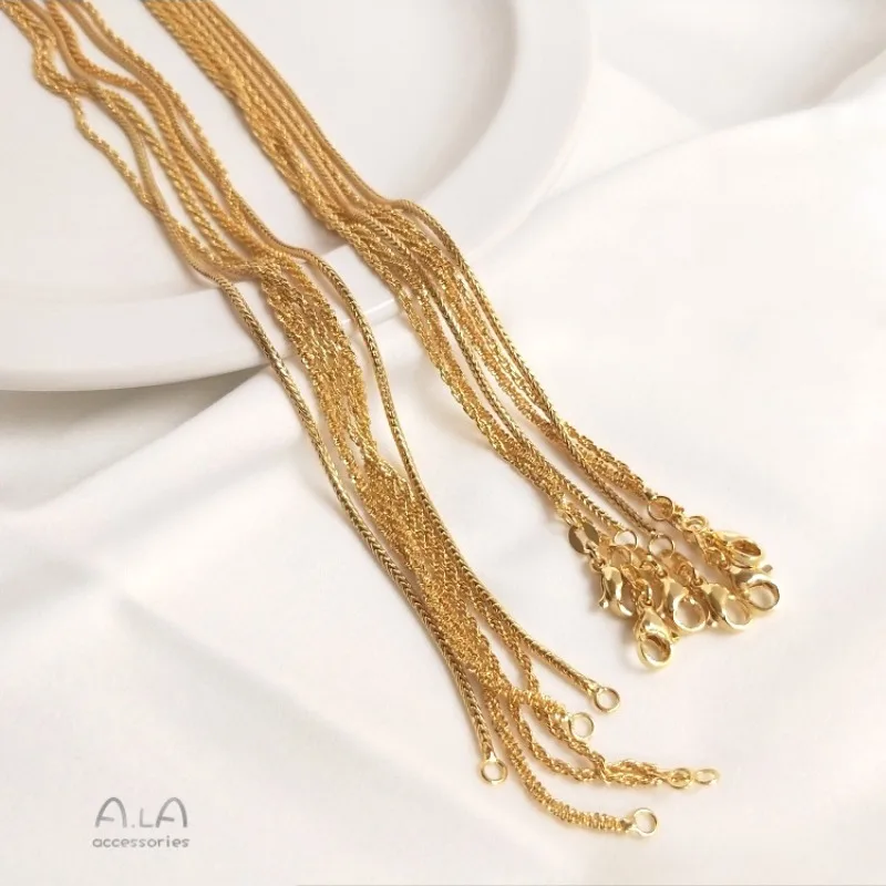 

Длинное ожерелье 60 см, позолоченная цепочка 14K, витая цепочка-гусеница, цепочка Шопен, цепочка для свитера, длинная цепочка для DIY-подвесок