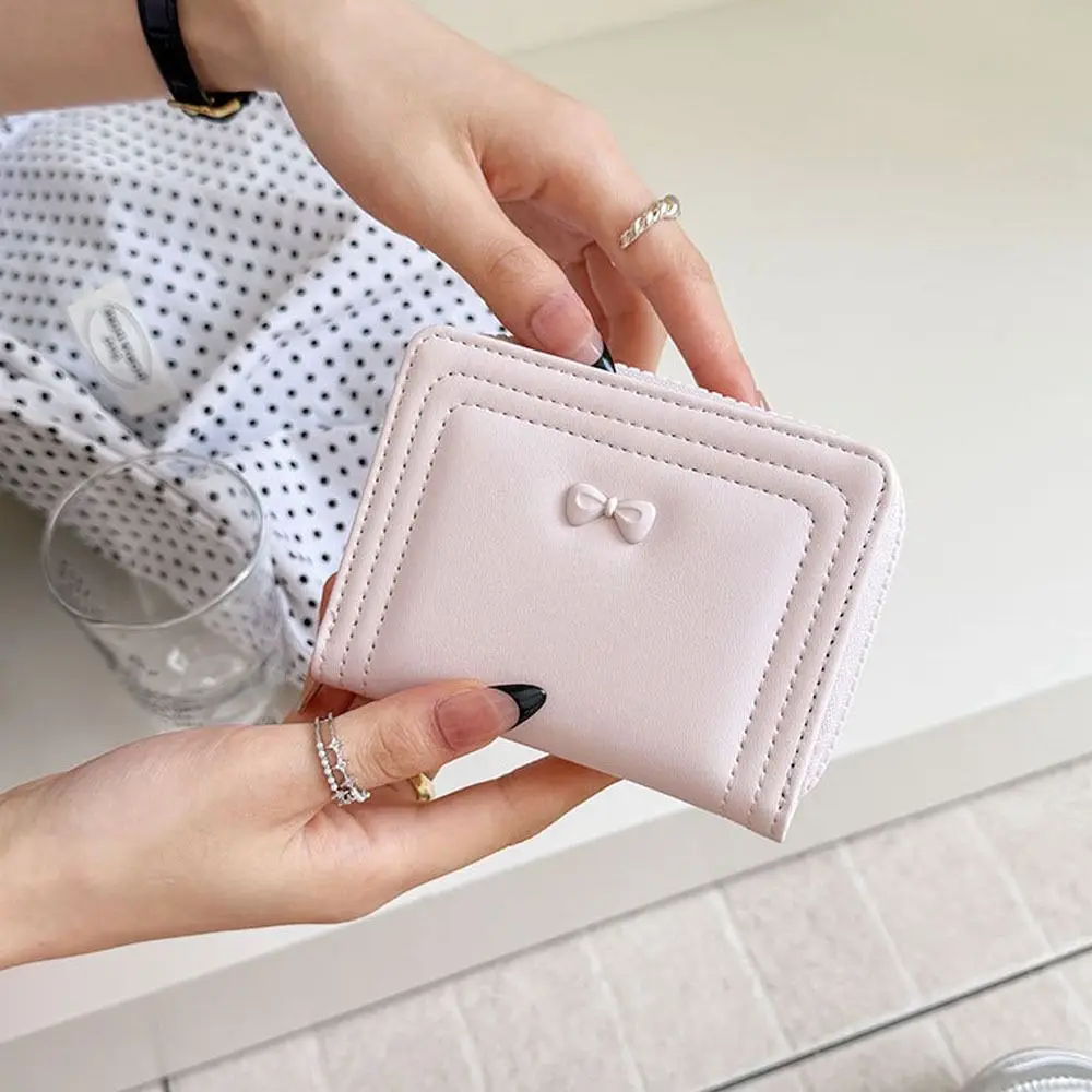المحمولة لطيف القوس المرأة المحفظة قصيرة سستة حامل بطاقة الطالب مفتاح معرف البنك تخزين أكياس هدايا للنساء فتاة