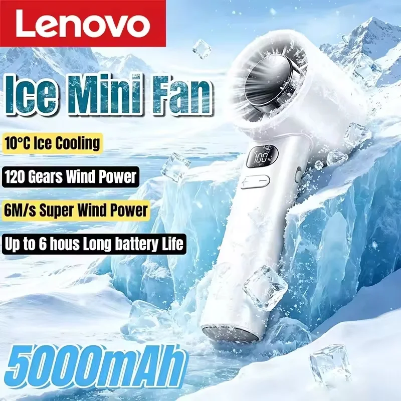 Lenovo Handheld-Hochgeschwindigkeits-Turbofan, wiederaufladbarer USB-Ventilator, Digitalanzeige, 120 Geschwindigkeiten, stufenlos einstellbar