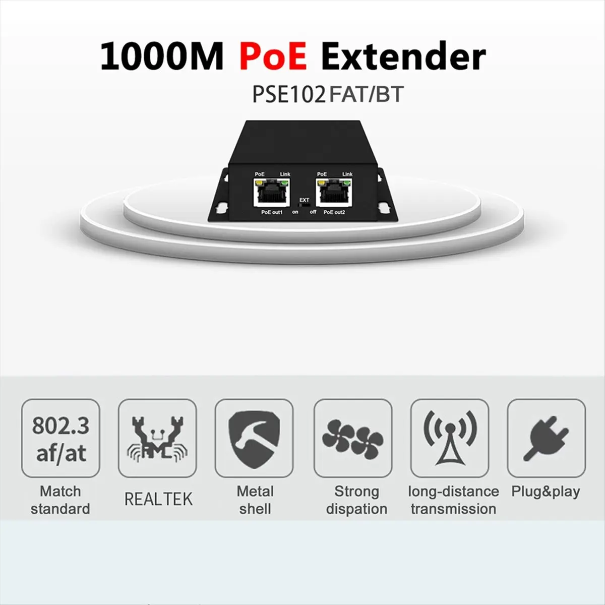 ♠Summer sale♥♦☹ IEEE 802.3af/At POE Extender 1 Input 2 Output 2 Ports POE Extender&Injector 10/100/1000Mbps VLAN Max250m 90W