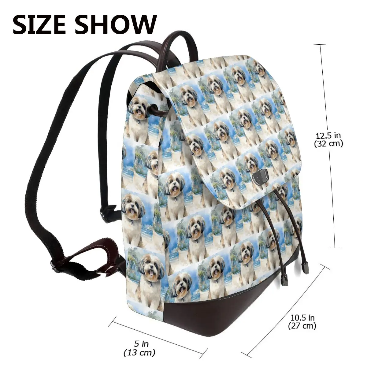 Shih Tzu On The Beach Bookbag School Student Bags Hiking Travel Daypack for Women Fashion Derma Backpack