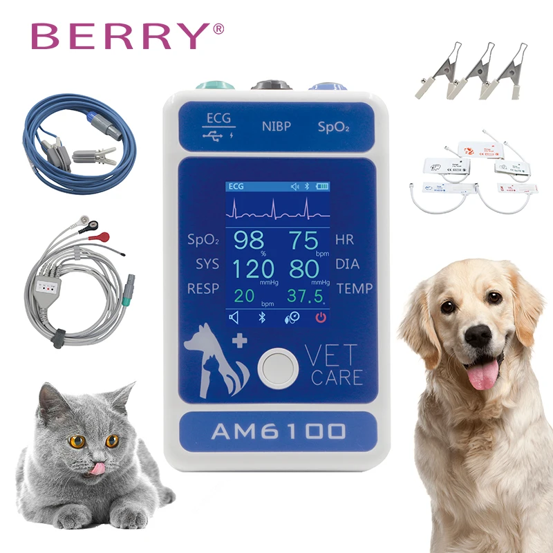 Berry Am6100 Veterinary Monitor Bluetooth Hand-held Monitors Pet Hospital Spo2 Pr Nibp Ecg Resp Temp Monitors Vet Equipments