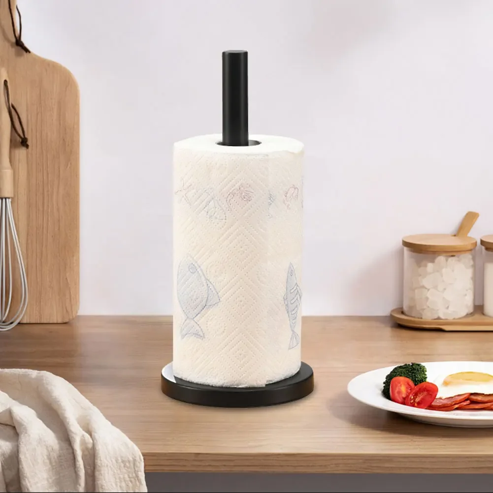 Stainless Steel Free Standing Paper Roll Holder Stand Paper Towel Holder Kitchen Roll Holder for Kitchen Bathroom Countertop