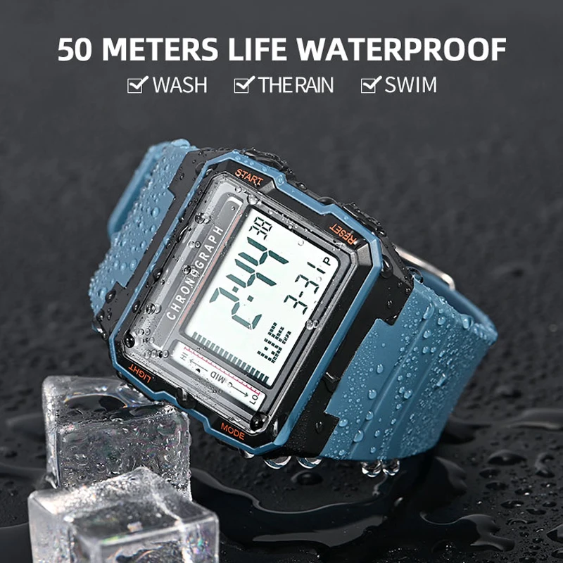 UTHAI Watch Men Square Digital Watches Sports Running Time 3ATM Waterproof Alarm LED Fall resistant Male Student Clock Watches