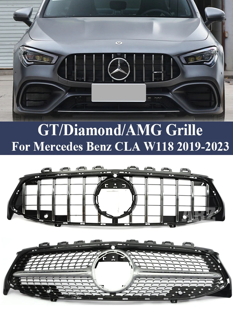 

Front Bumper GT Grille For Benz CLA W118 C118 X118 CLA180 200 250 CLA45 2019-2023 Panamericana Diamond AMG Style Car Accessories