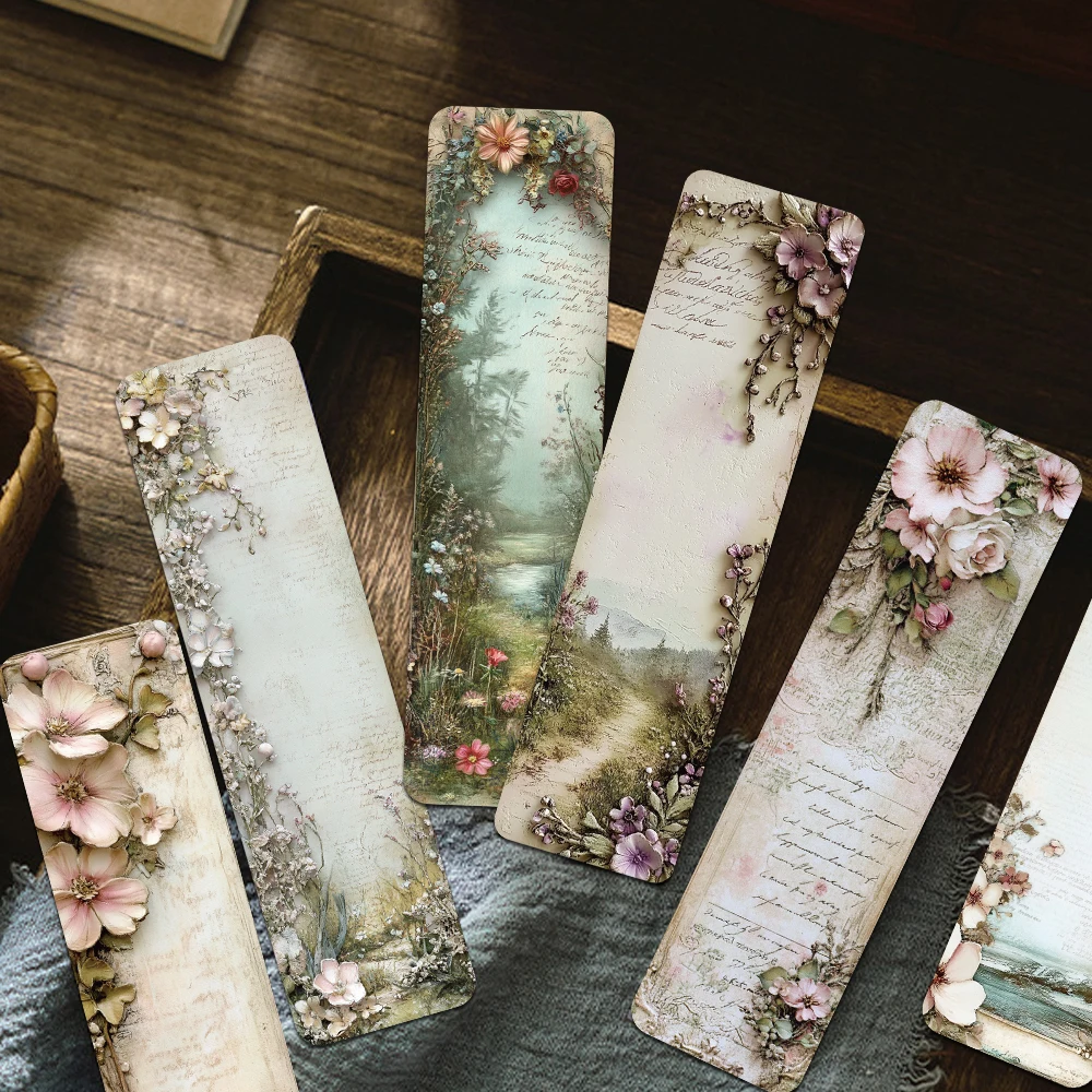 30pcs Stereoscopic Vintage Landscape Wallflower Bookmarks Students Message Index Paper Cards Handbook DIY Decorative Materials
