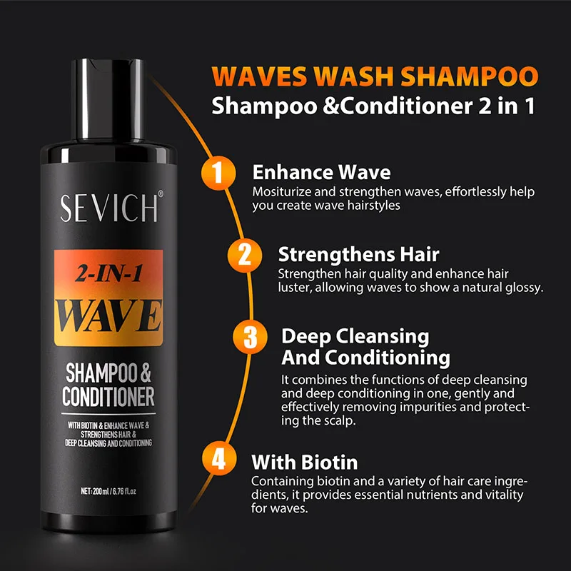 SEVICH 2 IN 1 Wave แชมพูไบโอตินชุ่มชื่นทําความสะอาดช่วยเพิ่ม Wave เสริมสร้าง Hair Shine Shine สําหรับชาย Conditioner 200ml