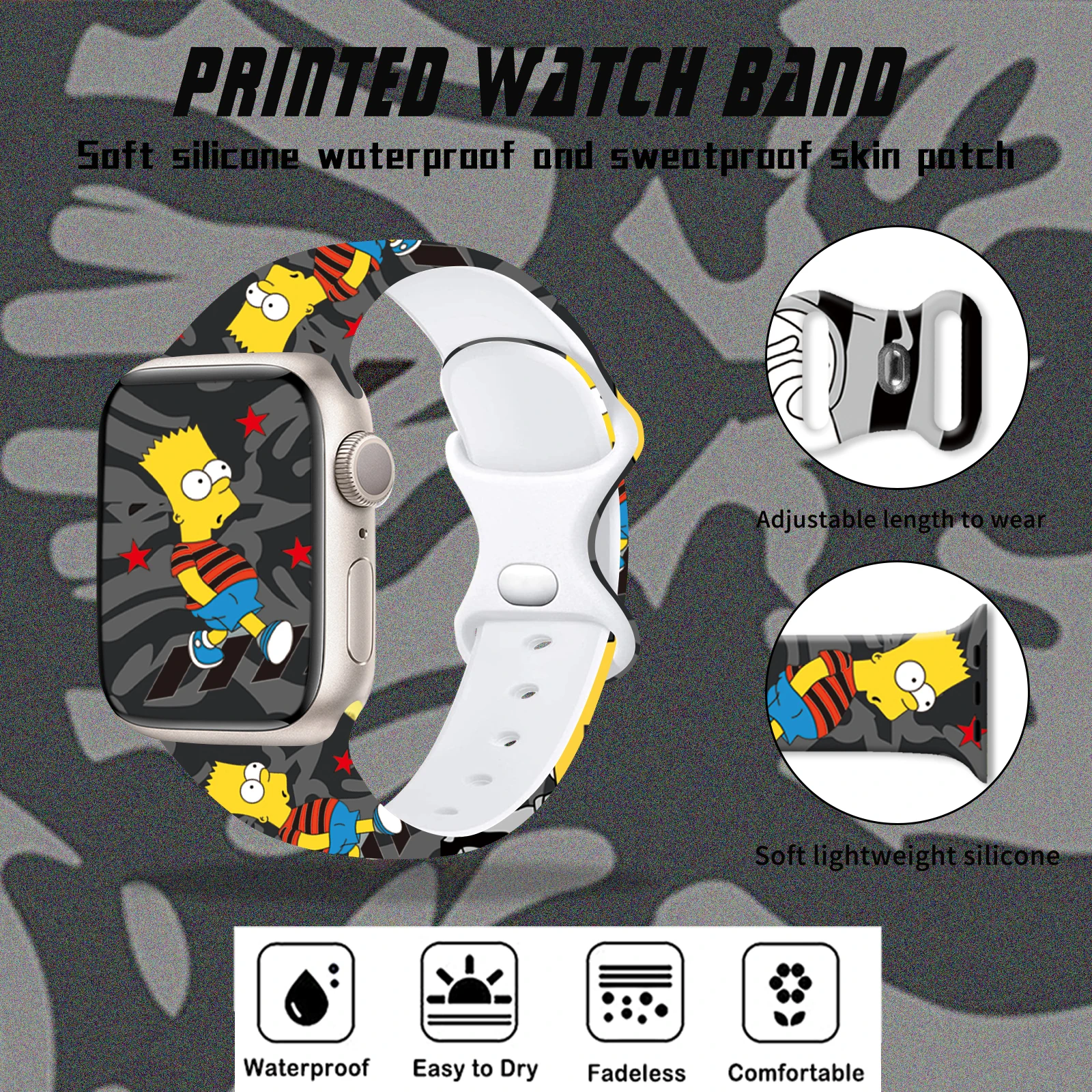 حزام بنمط مطبوع من سلسلة ديزني مناسب لساعة أبل 11/10/9/8 حزام سيليكون قابل للاستبدال IWatch49mm/46mm/44mm/42mm/41mm