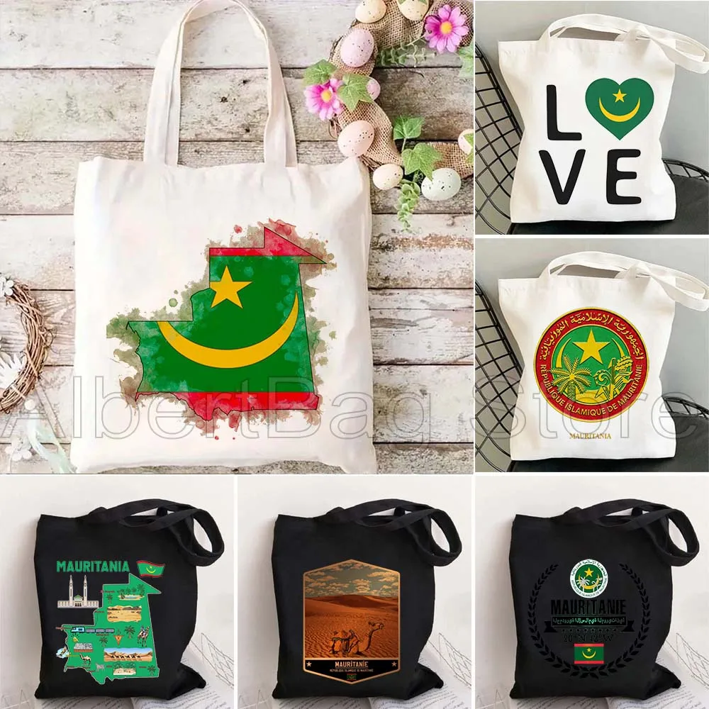

Nouakchott Mauritania Flag Map Customized Gifts Canvas Bag Upgraded Straps Tote Bag Reusable Handbag Shoulder Bag for Men Women