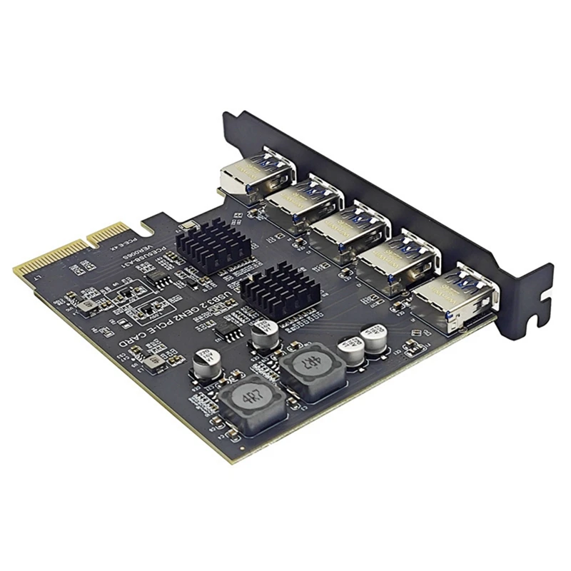 PCIE 4X to USB3.2 5 Ports Expansion Card USB3.2 GEN2 10gbps High Speed Adapter Card AMS3142 Chip Only for Window PC-ABVP