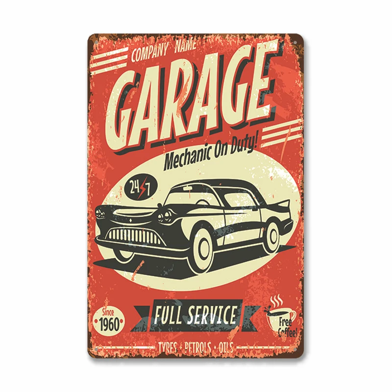 

Garage Poster Metal Tin Sign Plaque Vintage Car Wash Tire Service Retro Metal Signs Garage Car Repair Man Cave Wall Art Decor