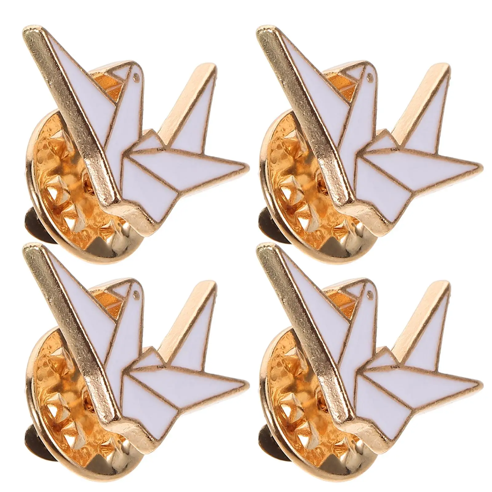 4 Pcs Origami Crane Brooch Pins Fashion Accessories White Zinc Alloy Cartoon Lapel Pins for Women Kids Shawl Knitting Jewelry