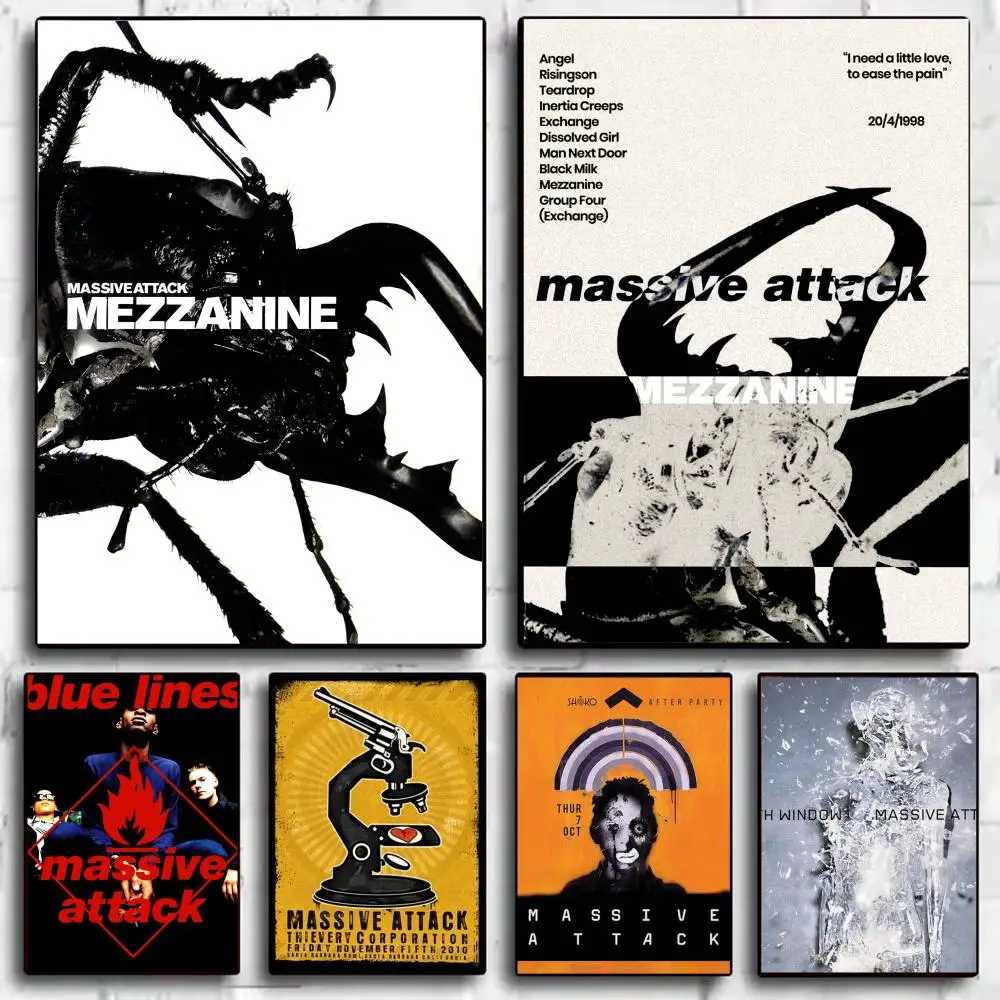 Póster de la banda M-Massive Attack, arte de pared estético moderno, póster minimalista, decoración para dormitorio, sala de estar, regalo para el hogar