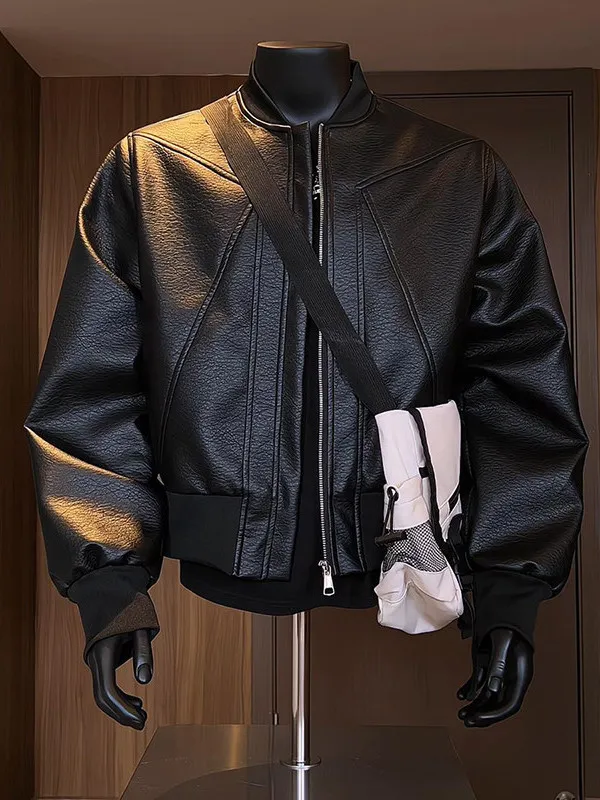 

Мужская кожаная куртка Bla Deconstructed в стиле пэчворк или Sle, байкерская куртка с американским бейсбольным воротником, осенняя высокая мода