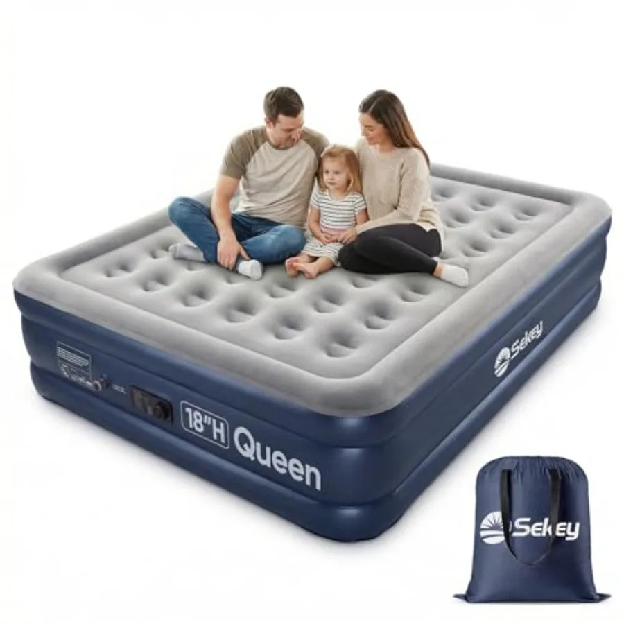 

Queen Air Mattress with Built-in Pump 18" Raised Inflatable Bed with Anti-Deflation Technology Odorless and Puncture Resistant