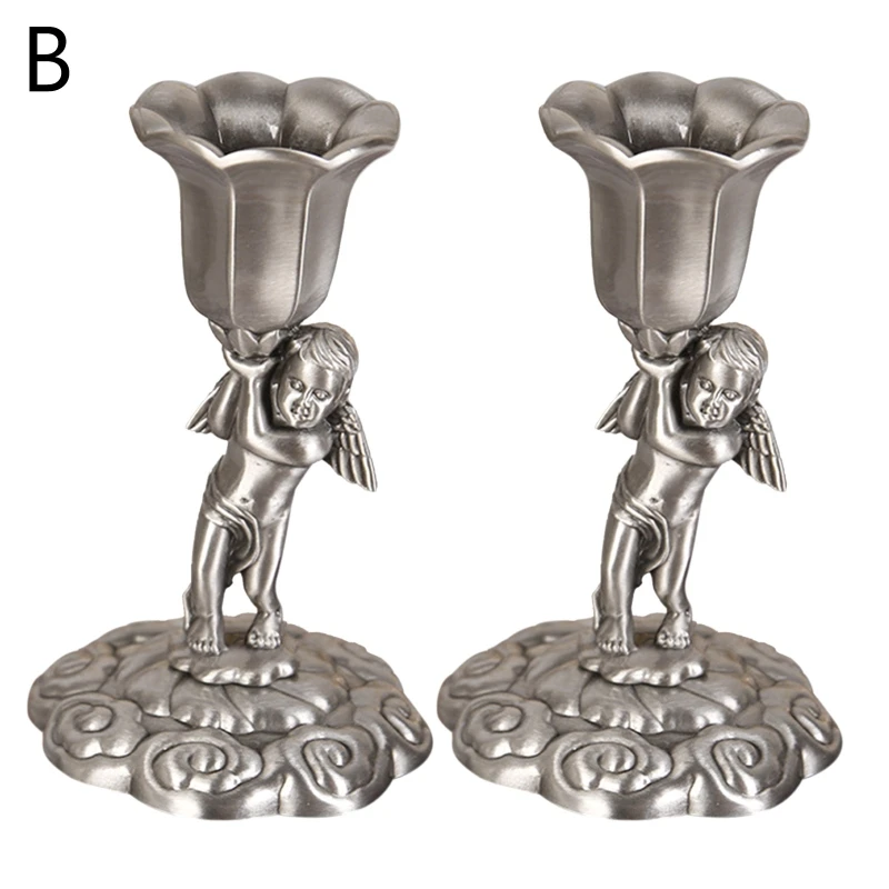 Vintage Angel Holder Metal Zinc Alloy Candlestick 2Pcs Ornament Crafts