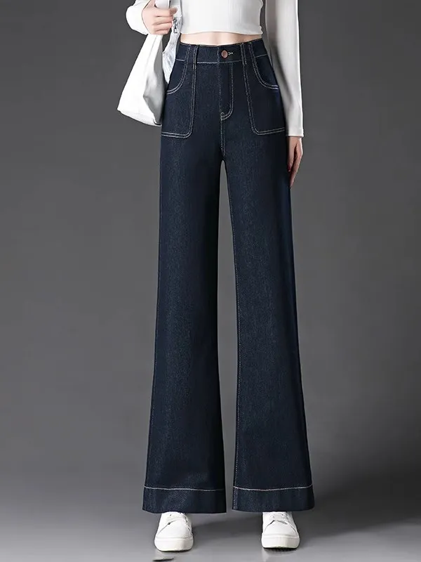 

Брюки с высокой талией и широкими штанинами, темно-синие, осенне-весенние, элитные брюки-тюльпаны для женщин, из премиального денима, на все сезоны