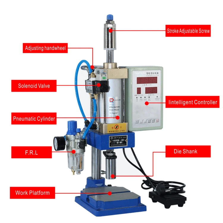 Small Single Column  Pneumatic Press Machine Adjustable 300KG Force Stamping Punch for Small Processing