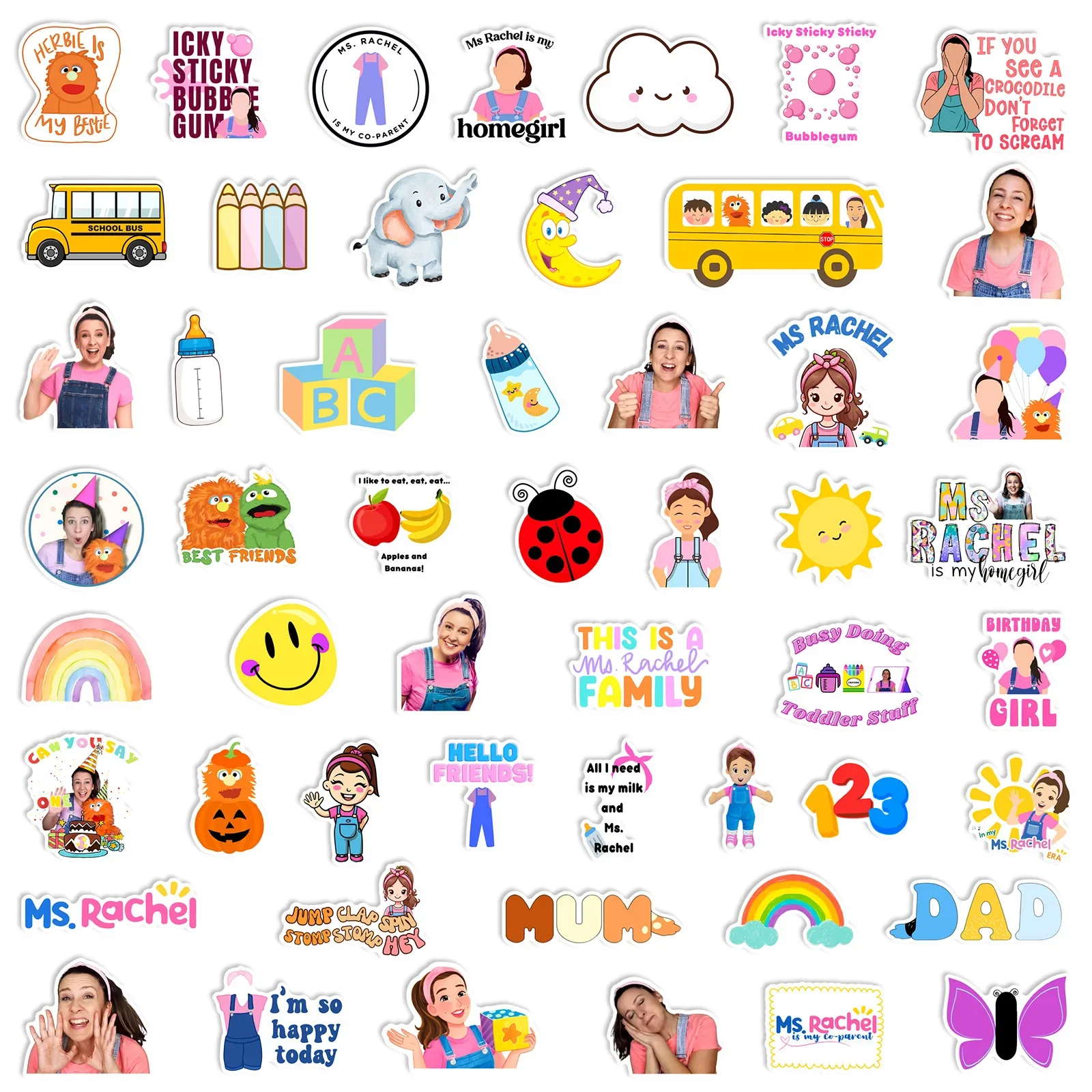 50 قطعة Ms.Rachel التعليم في مرحلة الطفولة المبكرة ملصق الشارات اللعب DIY بها بنفسك حقيبة سكيت الهاتف الأمتعة الدراجة ملصق هدية الاطفال اللعب