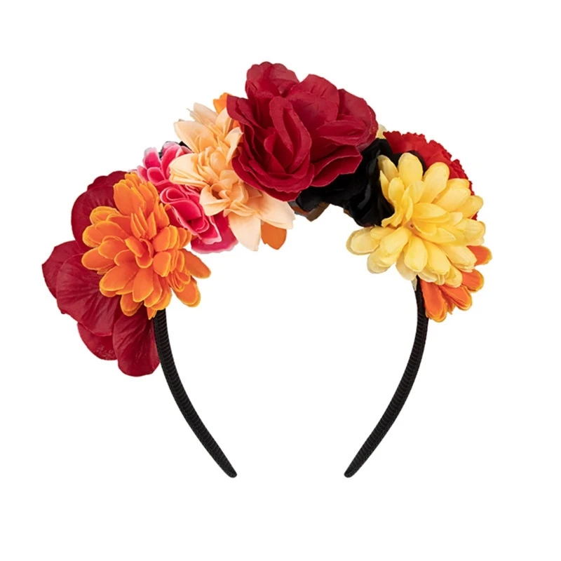 Punk Flower Hairhoop for Adult Kids Theme Party Costume Headband Mexico Day of the Death Headpiece Halloween Drop shipping