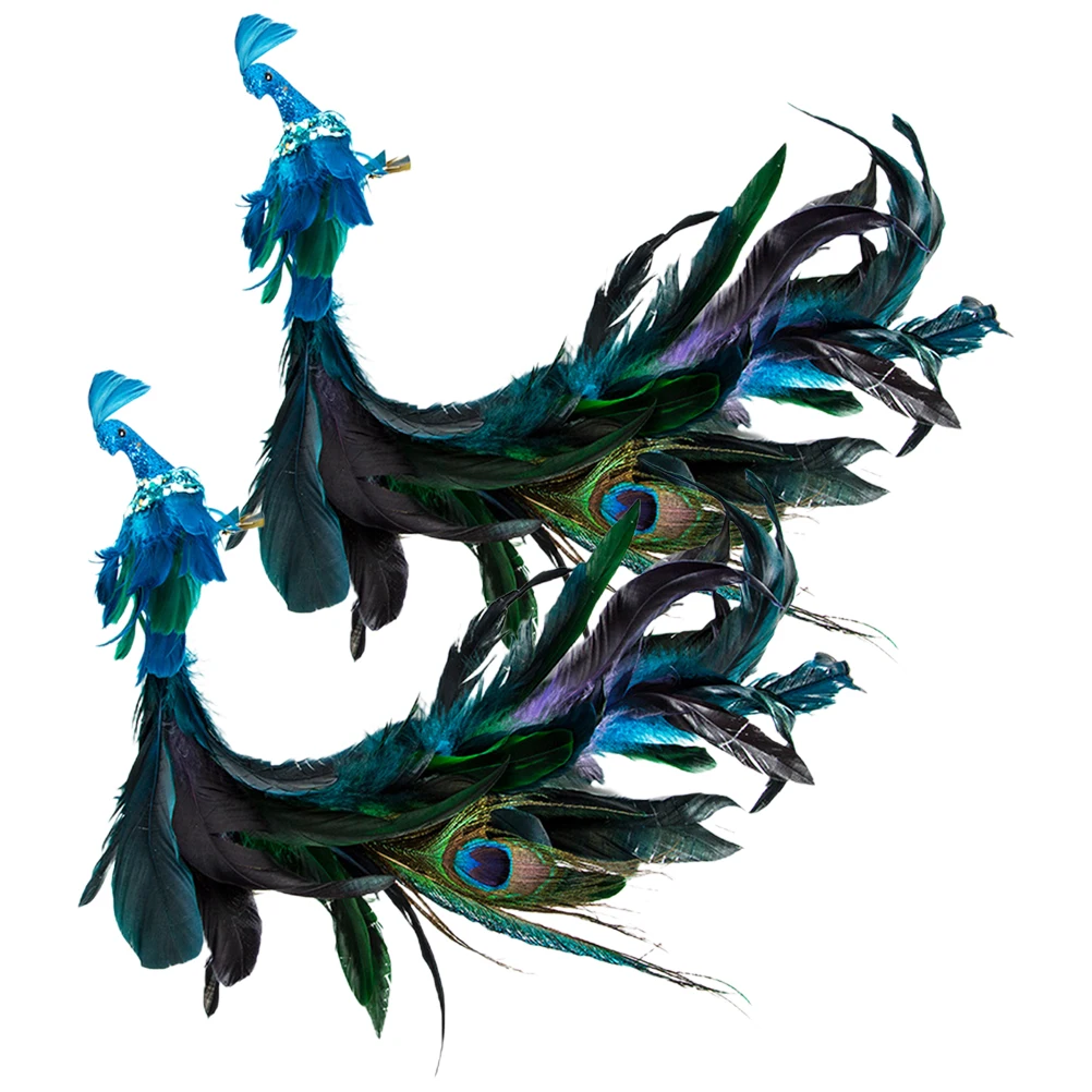 

2 Pcs Christmas Bird Hanging Decorations Long Tail Pendant Fancy Ornaments Artificial Colorful Foam