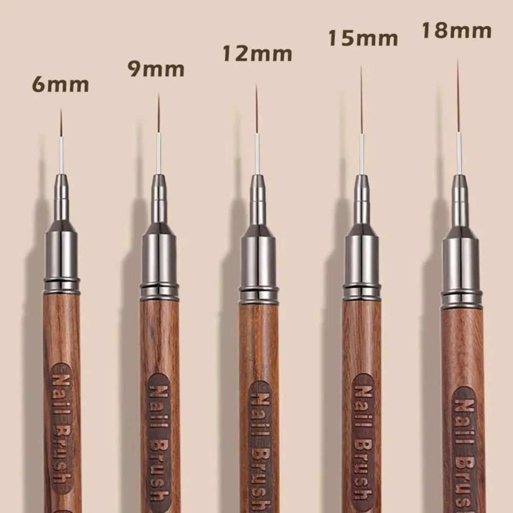 6/9/12/15/18mm Nail Liner Brush Sandalwood Pole Professional Fine Detail Nail Brush Nail Line Drawing Brush Nail Art Design