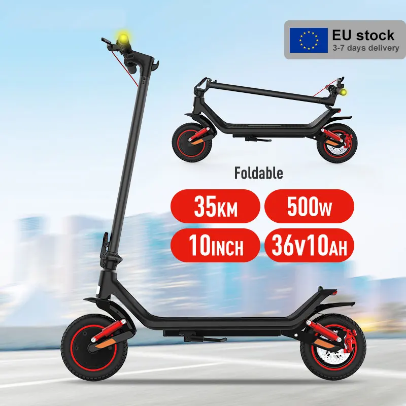 Hulajnoga elektryczna z kierunkowskazami, silnik 500W, prędkość 35 km/h, bateria 36V 10Ah, opona 10 cali, zasięg 35 km, podwójne zawieszenie, składana, udźwig 120 kg, hulajnogi elektryczne dla