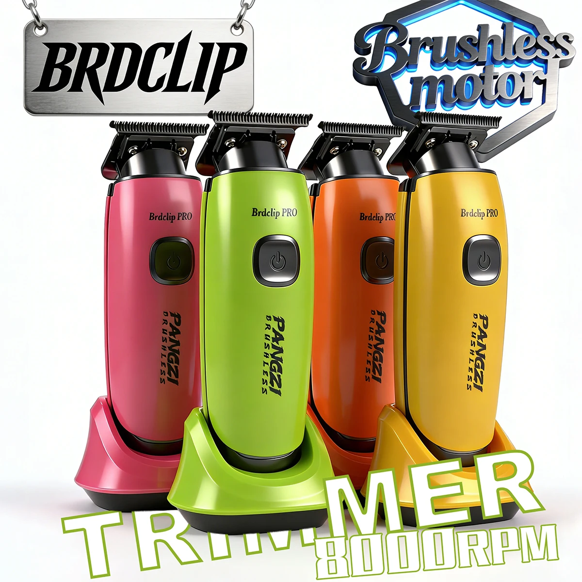 BRDCLIP BRD-729 Professioneller Elektrischer Haarschneider 8000RPM Bürstenloser Motor DLC-Klinge mit Basis Herren Friseursalon Haarschneidemaschine