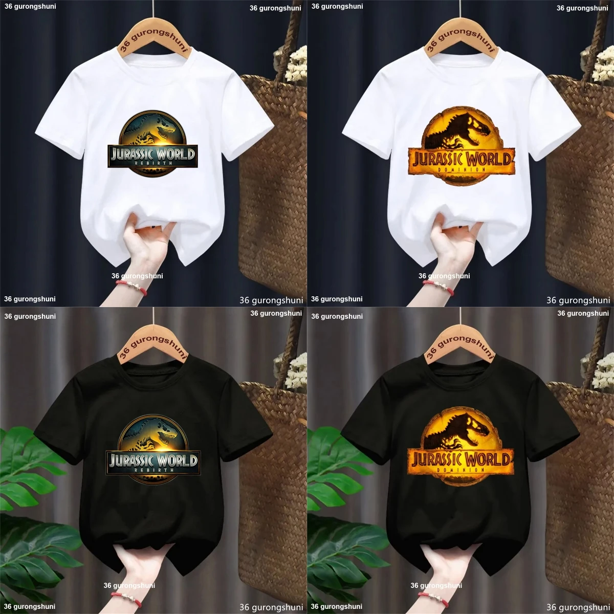 

New Dino Jurassic Park Rebirth Logo Dinosaur Tshirt Boys Girls Black Colour Tshirt Baby Kids Clothes Short Sleeve Harujuku Tops