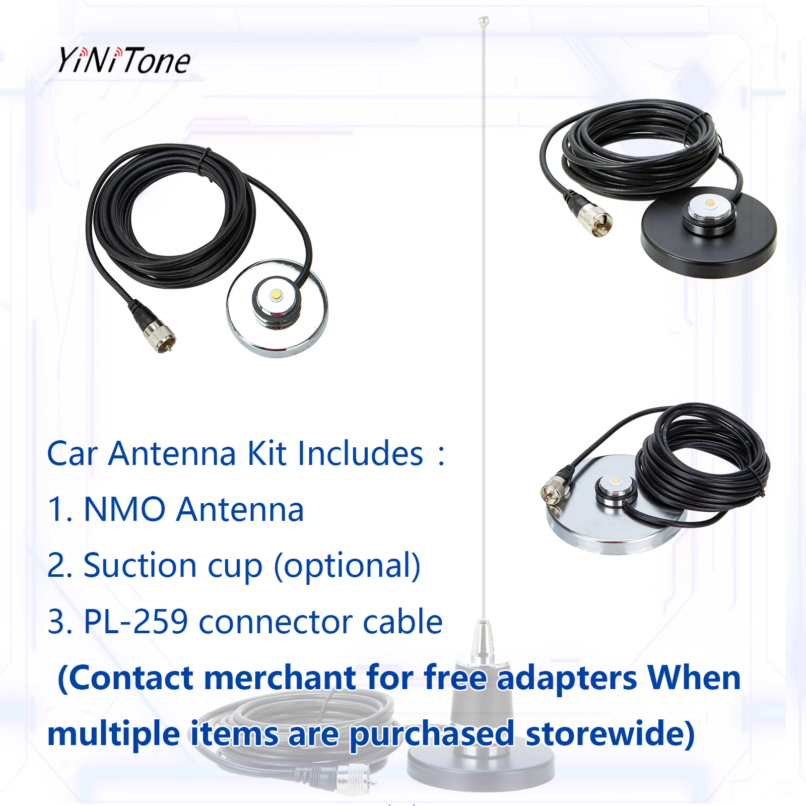 Amateur Vehicle Radio 220-250MHz NMO Antenna High Gain 100W for Motorola Kenwood Icom Vertex Hytera Truck Mobile Car Ham Antenna