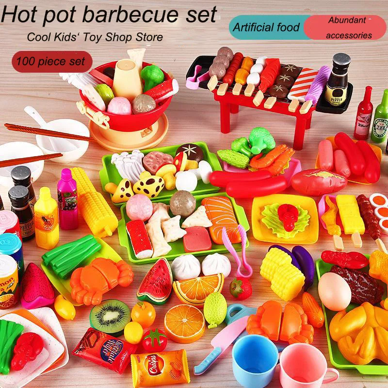 Simulation barbecue children play house toys food Seafood fruit vegetables hot pot boys girls cooking kitchen toys