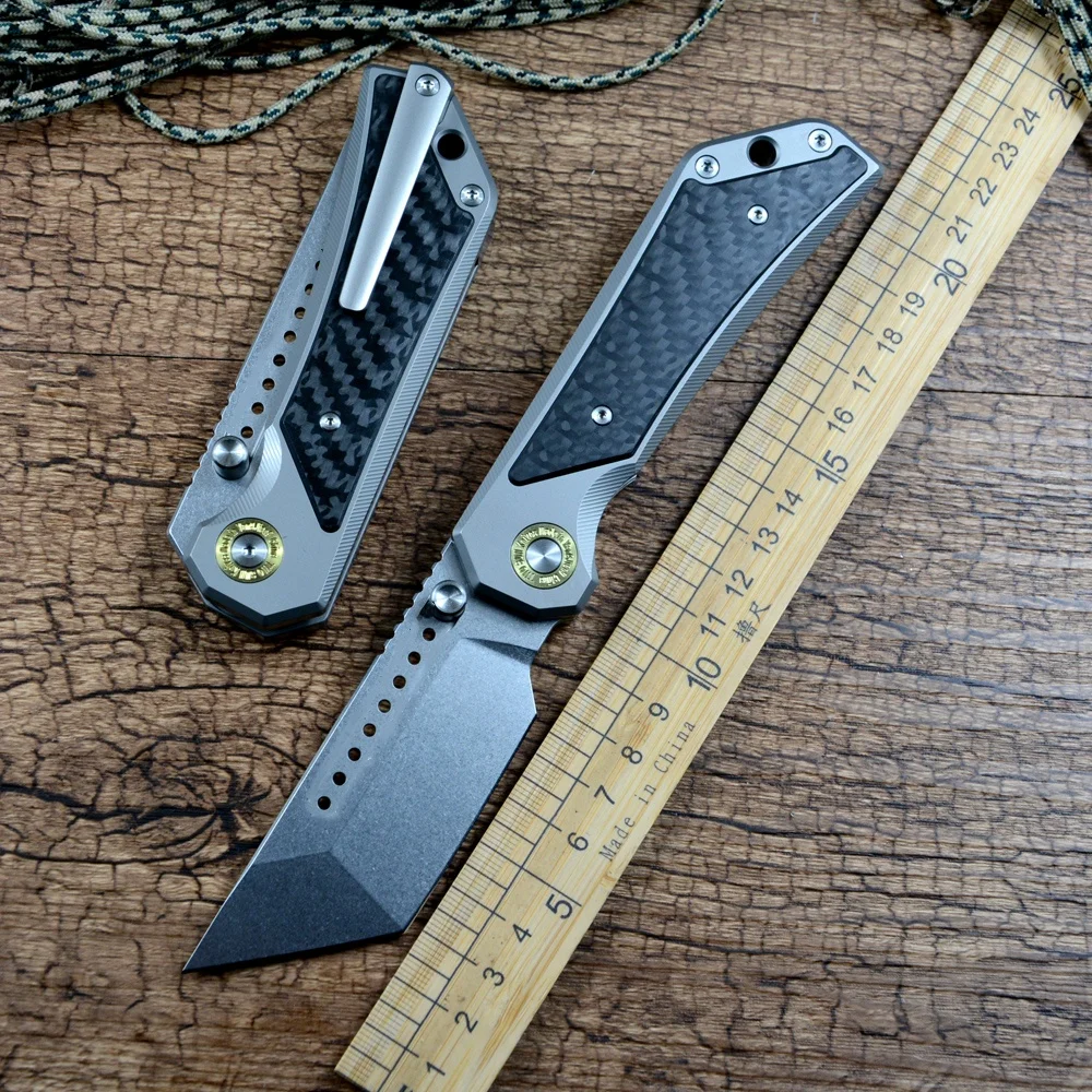 

TWOSUN TS600 Folding Knife 14C28N Tanto Blade Carbon Fiber TC4 Titanium Handle for Outdoor Camping Hunting Survival Gift