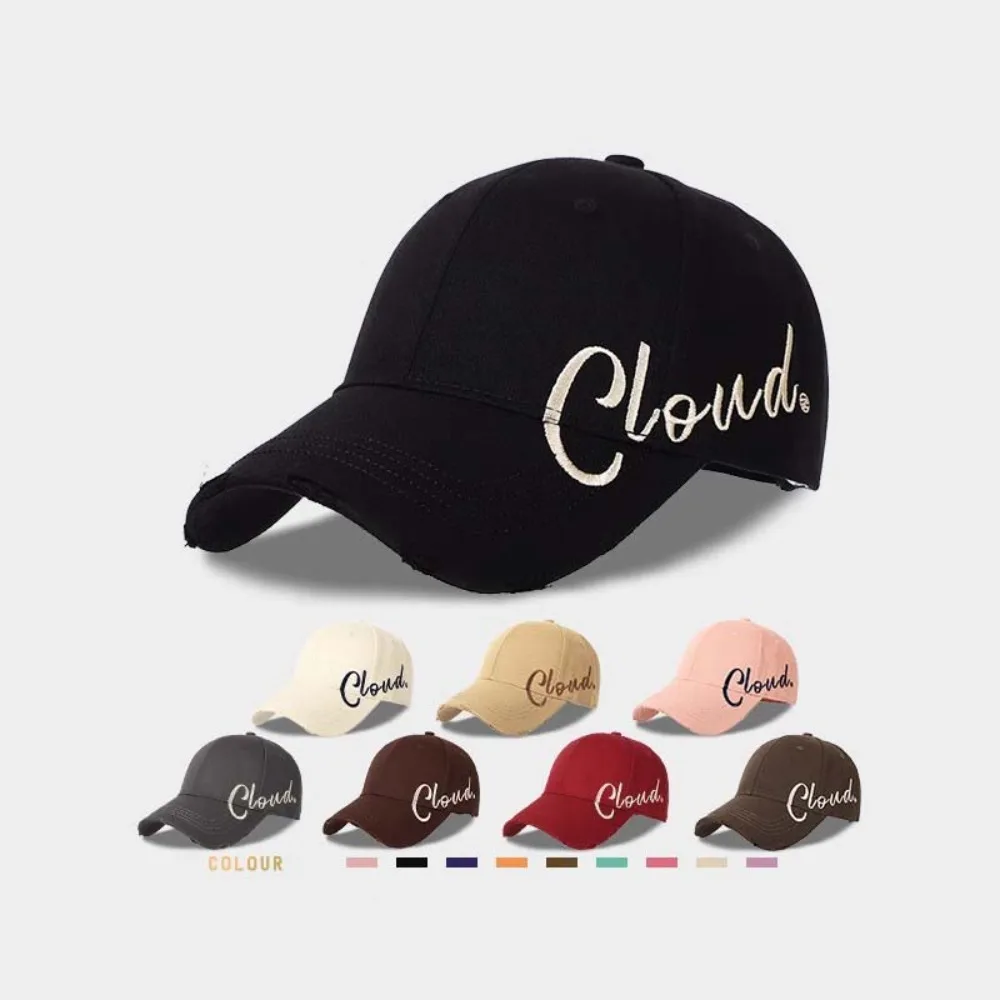 

Fashion Cotton Embroidered Baseball Cap Soft Big Size Tattered Peaked Cap Letters Hiphop Sunscreen Hat Daily