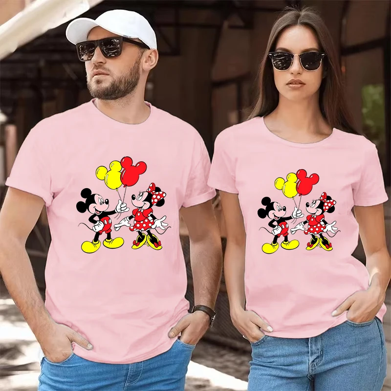 ديزني زوجين تي شيرت لطيف ميكي ماوس الجرافيك ديزني لاند رحلة تأثيري ازياء قصيرة الأكمام المحملة الكرتون الرجال النساء بلايز