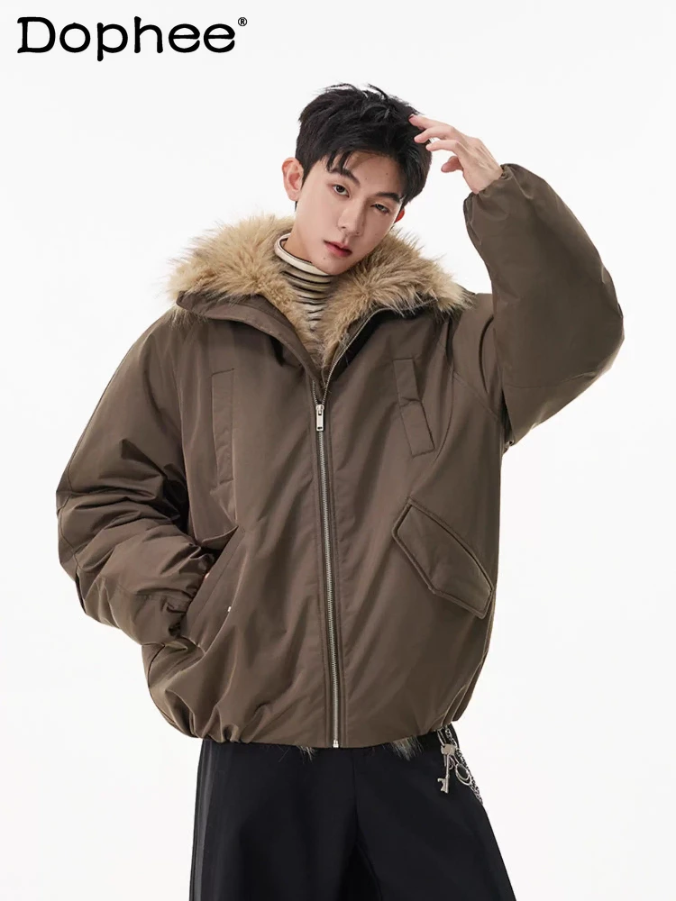 

Men Women Trendy Outerwear Tops 2025 Winter New Stylish Parkas Eco-Friendly Fur High Collar Warm Zipper Faux Fur Collar Parkas