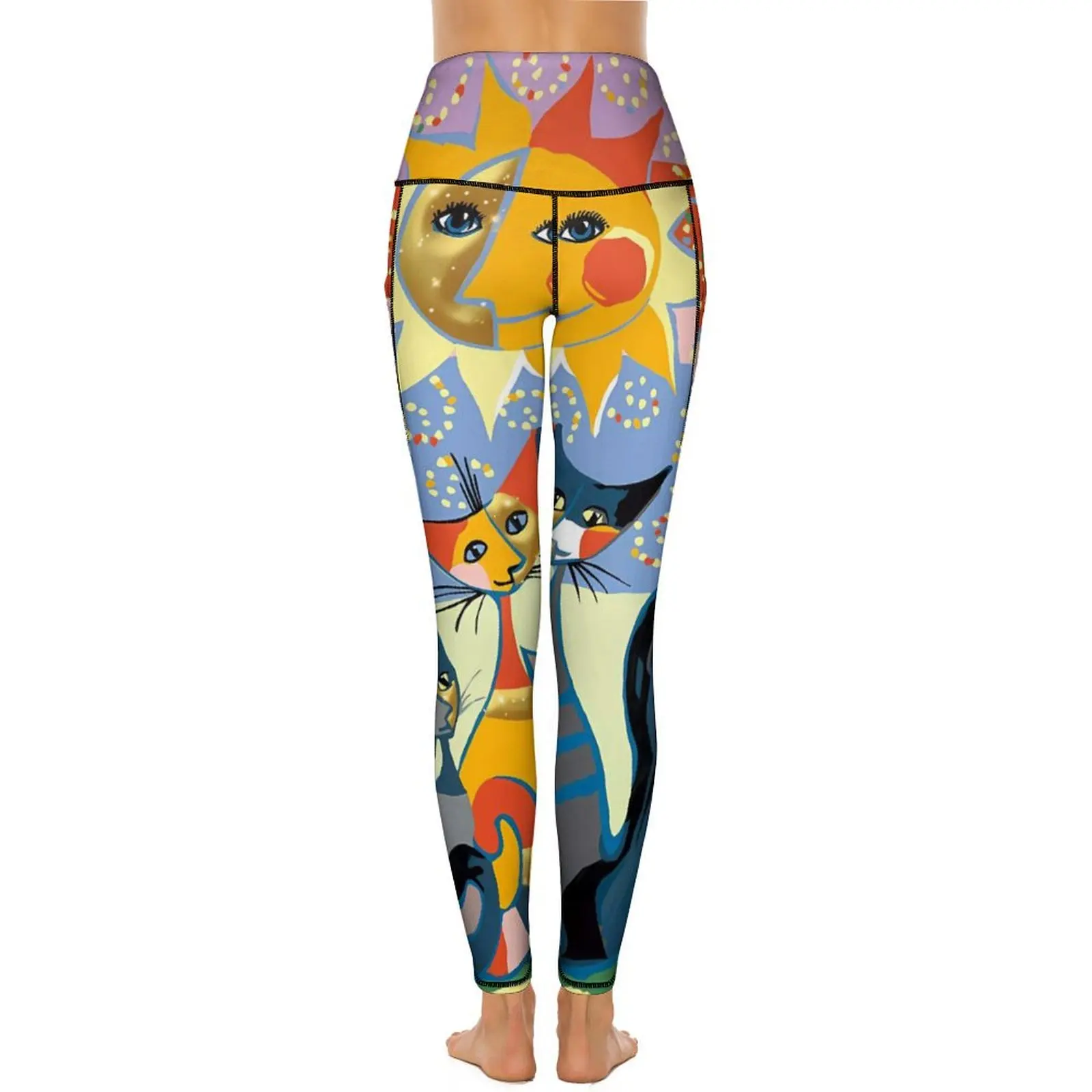 Pantalones de Yoga abstractos de sol y gato, mallas con estampado de animales, mallas deportivas de Yoga elegantes con realce, mallas elásticas para gimnasio y Fitness